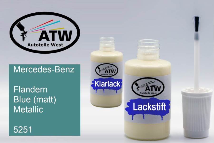 Mercedes-Benz, Flandern Blue (matt) Metallic, 5251: 20ml Lackstift + 20ml Klarlack - Set, von ATW Autoteile West.